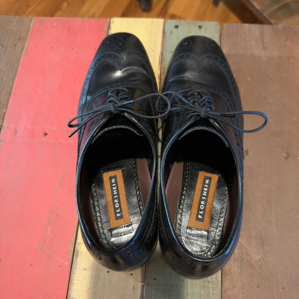 Florsheim Mens Lexington Wingtip Oxford Dress Shoes 10 D 17066-01 Black Leather‎